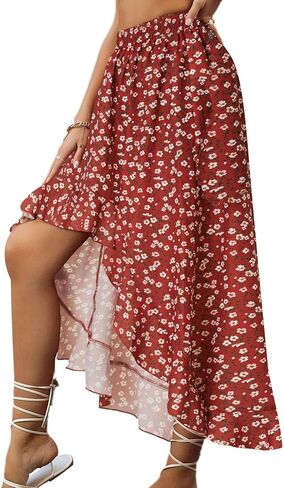 OPOIPIN Women's Leopard Print Elastic Waist High Low Ruffle Hem Casual Long Maxi Skirt in Saudi Arabia
