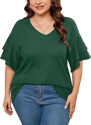 AusLook Plus Size Shirts for Women Crewneck Short Sleeve Clothing Tunic Flowy Summer Tops Loose Tees Maternity Clothes M-4X in Kuwait