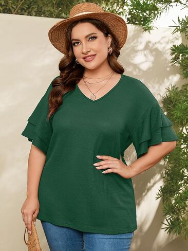 AusLook Plus Size Shirts for Women Crewneck Short Sleeve Clothing Tunic Flowy Summer Tops Loose Tees Maternity Clothes M-4X in Kuwait