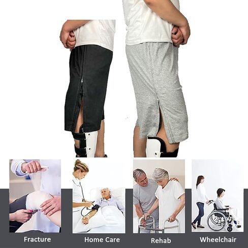 Two-Way Side Zipper Bedridden Patient Clothing,Patient Pants,Tear Away Pants,Soft Cotton Material,Hospital Pants for Home Care/Post Surgery/Dialysis/Elderly/Fracture/Disability/Rehab Black in Saudi Arabia