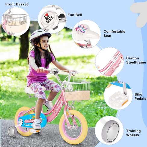 Girls Bike for 3-7 Years Old Toddlers and Kids, 12" 16" Kids Bike with Training Wheels and Basket, Kids Cycle Bikes, Multiple Colors in Saudi Arabia