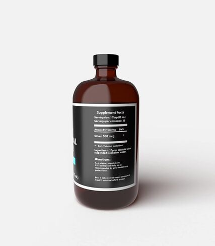 Earth Clinic ® الفضة الغروية 20 جزء في المليون، 16 أونصة (473 مل)، زجاجة كبيرة من زجاج العنبر - دعم المناعة in Kuwait
