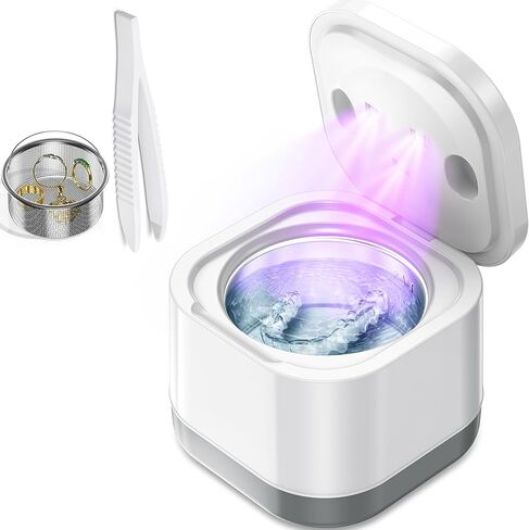 آلة تنظيف بالموجات فوق الصوتية - حامل تنظيف بالموجات فوق الصوتية بقوة 45 كيلو هرتز لحراس الليل، واقي الفم، صواني الأسنان (أبيض 200 مل) in Kuwait