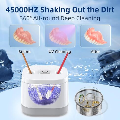 آلة تنظيف بالموجات فوق الصوتية - حامل تنظيف بالموجات فوق الصوتية بقوة 45 كيلو هرتز لحراس الليل، واقي الفم، صواني الأسنان (أبيض 200 مل) in Kuwait
