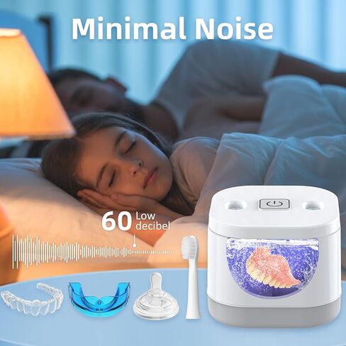 آلة تنظيف بالموجات فوق الصوتية - حامل تنظيف بالموجات فوق الصوتية بقوة 45 كيلو هرتز لحراس الليل، واقي الفم، صواني الأسنان (أبيض 200 مل) in Kuwait