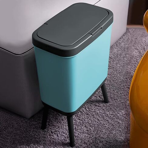 Bathroom Trash Can with Lid, Plastic Garbage Can with Lid, 4 Gal Gold Trash Bin with Push Button, Narrow White Trash Can Waste Basket for Bedroom, Living Room,Office，Dog Proof Trash Can in Kuwait