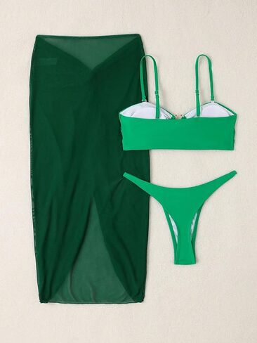 OYOANGLE Women's 3 Piece Bikini Set Swimsuit V Wired Bikini Bathing Suit with Twist Beach Skirt in Kuwait