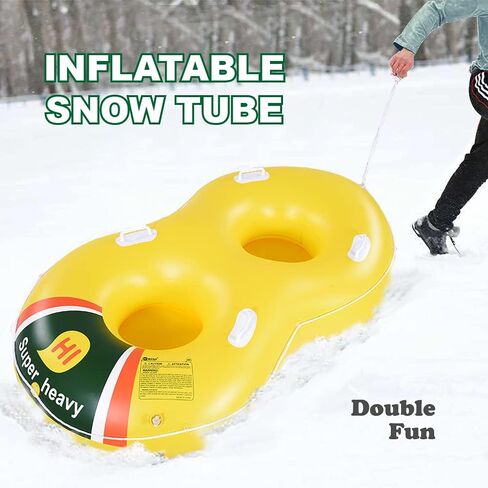 HIWENA Super Heavy Duty Snow Tube, 78 inches Inflatable Snow Sled for Kids and Adults, Double Sled Tubes, Thicken 0.75mm Thick Material Winter Sport Tube in Kuwait