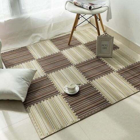 10 Pcs Plaid Interlocking Foam Mats Cotton Linen Foam Floor Mats Bohemian Style Interlocking Carpet Tiles for Home Gym, Floor Protection, Yoga, Fitness, Playroom, Exercise (Plaid Beige) in Saudi Arabia