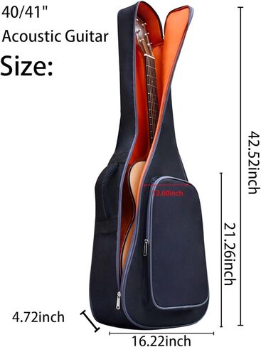 حافظة جيتار صوتية للسفر مقاس 36 38 بوصة، بطانة سميكة ناعمة، حافظة جيتار مقاومة للماء، حقيبة جيتار قابلة للتعديل، حزام كتف قابل للتعديل، ملحقات جيتار أسود (38 بوصة - 7 مم أسود سميك، جيتار صوتي) in Kuwait