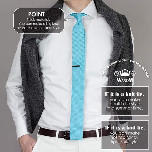 WANDM Men's Knit Tie Slim Skinny Square Necktie Width 2.2 inches Washable Solid Color and Gift Box in Kuwait