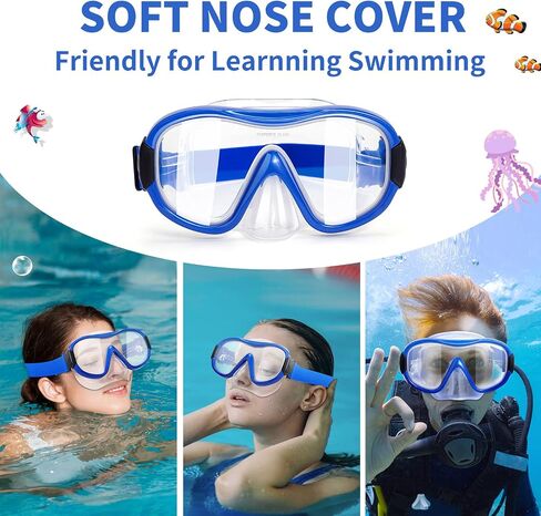 Swimming Goggles Scuba Snorkeling Mask for Adults, Adjustable Elastic Knitted Strap Swim Goggles, Tempered Glass with Panoramic Scuba Snorkel Diving Mask for Adults in Saudi Arabia