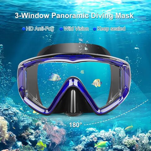 Snorkel Diving Mask, Ultimate Pano 3 HD Snorkeling Mask Anti-Fog Swim Mask Goggles with Nose Cover Adults & Youth for Diving, Snorkeling and Swimming in Kuwait