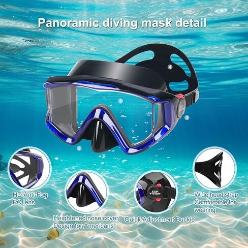 Snorkel Diving Mask, Ultimate Pano 3 HD Snorkeling Mask Anti-Fog Swim Mask Goggles with Nose Cover Adults & Youth for Diving, Snorkeling and Swimming in Kuwait