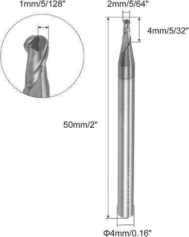 قطعتان من Uxcell لقم توجيه CNC ذات طرف كروي، 1 مم (5/128 بوصة)، نصف قطر من الكربيد الصلب المطلي بـ AlTiN 2 مزامير HRC45 2 مم (5/64 بوصة) قطر 4 مم (5/32 بوصة) أدوات طحن قاطعة الساق in Saudi Arabia
