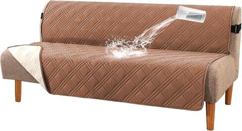 H.VERSAILTEX 100% Waterproof Futon Cover Reversible Futon Slipcover Armless Sofa Slipcover Furniture Protector Seat Width Up to 70" Washable with Adjustable Elastic Strap Anti-Slip, Terracotta/Beige in Saudi Arabia