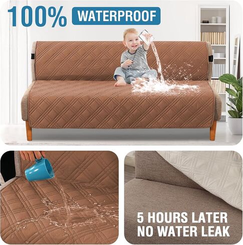 H.VERSAILTEX 100% Waterproof Futon Cover Reversible Futon Slipcover Armless Sofa Slipcover Furniture Protector Seat Width Up to 70" Washable with Adjustable Elastic Strap Anti-Slip, Terracotta/Beige in Saudi Arabia