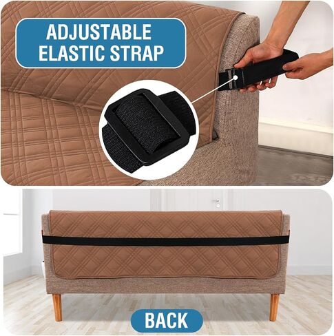 H.VERSAILTEX 100% Waterproof Futon Cover Reversible Futon Slipcover Armless Sofa Slipcover Furniture Protector Seat Width Up to 70" Washable with Adjustable Elastic Strap Anti-Slip, Terracotta/Beige in Saudi Arabia