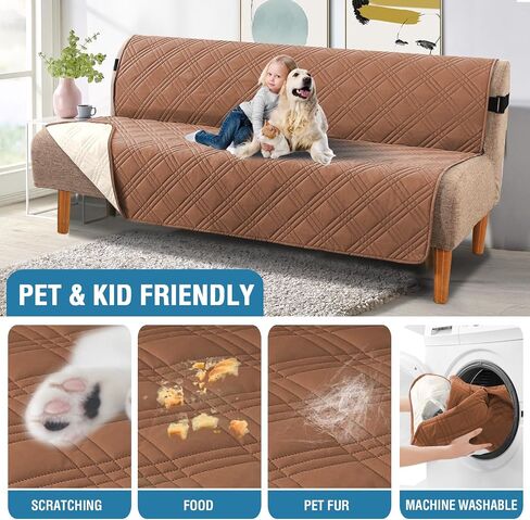 H.VERSAILTEX 100% Waterproof Futon Cover Reversible Futon Slipcover Armless Sofa Slipcover Furniture Protector Seat Width Up to 70" Washable with Adjustable Elastic Strap Anti-Slip, Terracotta/Beige in Saudi Arabia