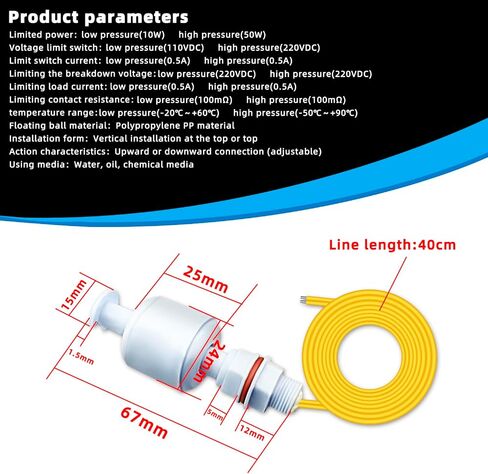 DP5200 Plastic PP Float Switch，6pcs DP5200 Vertical Float Fish Tank Liquid Water Level Sensor Switch for Bilge Pump Water Tank Aquarium in Saudi Arabia