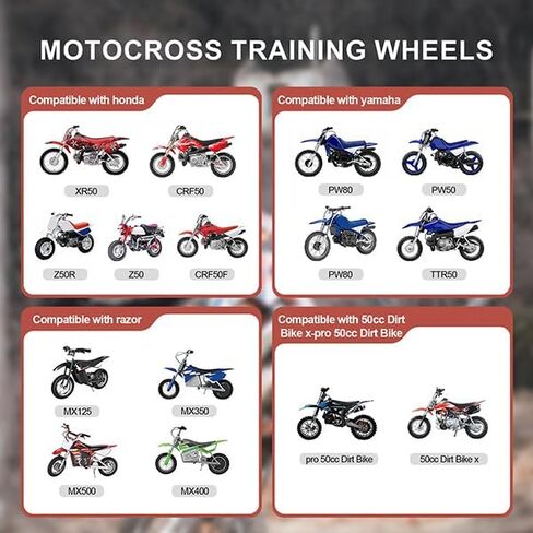عجلات تدريب الدراجة الترابية، عجلات تدريب للأطفال بارتفاع قابل للتعديل، متوافقة مع ماكينة الحلاقة MX350 MX125 MX400 هوندا CRF50 XR50 Z50 Z50R ياماها PW50 TTR50 إلخ معظم الدراجات الترابية 50CC 49cc in Saudi Arabia