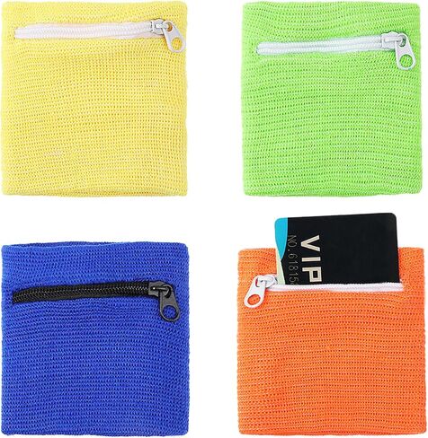 4PCS Wrist Wallet, Wrist Pouch with Zipper, Sports Absorb Sweat Wristbands, Wrist Card Holder for Women Men Running Hiking Jogging, Wrist Pouch for Storage Key Card Cash in Saudi Arabia