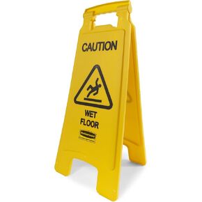 Rubbermaid Commercial Products Multilingual Caution Sign, 26-Inch, Yellow, 2-Sided, High Visibility Floor Warning Sign for Public Spaces