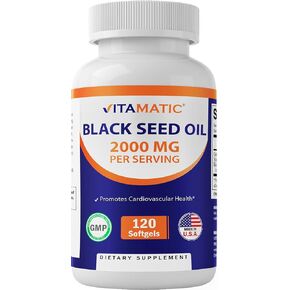 Vitamatic Black Seed Oil Capsules - 2000 mg per Serving - 120 Softgels - Colde Pressed - Contains Min 0.95% Thymoquinone - Supports Healthy Immune Response - Made in The USA