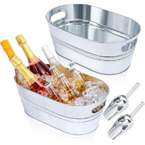 حوض مجلفن 2 قطعة 3 جالون دلاء ثلج للمشروبات المعدنية للحفلات وشرب النبيذ والبيرة والشمبانيا دلاء كبيرة من القصدير مع مجارف لمستلزمات بار الكوكتيل والميموزا in Kuwait