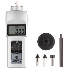 Shimpo DT-105A مقياس سرعة الدوران المحمول مع عجلة 6 بوصة، شاشة LCD، نطاق 0.10 - 25000 دورة في الدقيقة