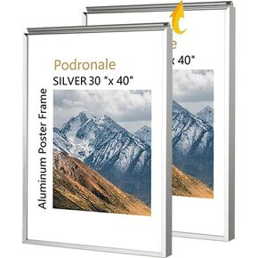 30x40 Inch Poster Frames 2PCS, Plexiglass, Silver Aluminum Snap Frame, Front-loading Frame for Wall