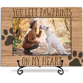 4"X 6" Wooden Picture Frame - You Left Paw Prints On My Heart - 1 Wood Photo Frame With A Metal Stand - Tabletop Display, Gift For Dog Owner, Puppy, Home & Office Decoration & Supplies Horizontal)-A14