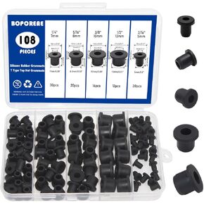 108PCS Tophat Silicone Rubber Grommets for Wiring Assortment Kit, Waterproof Automotive Firewall Wire Cable Hole Plugs, T-Type Hole Grommet for Desk, Water Pipe, Tubing, Hydroponic, Irrigation