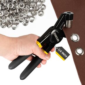 Heavy Duty Grommet Tool Kit of 1/2" 5/16" and 3/8",Multi Size Handheld Eyelet Tool Plier Rivet Press with 900 pcs Silver Grommets for Tarp Leather Fabric