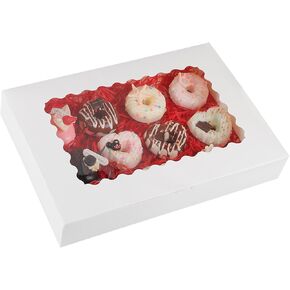 10-Pack 16x11x2.5 Inches Cookie Boxes with Window,White Bakery Boxes Auto-Popup Cake Boxes,Muffins,Cookies Boxes with PVC Window Hold 12 Donuts