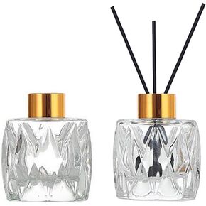2PCS 50ml/1.7oz Empty Clear Glass Diffuser Bottle Diffuser Jar with Gold Cap Essential Oil Container Fragrance Accessories Use for DIY Replacement Diffuser Set for Home Office (Prismatic)