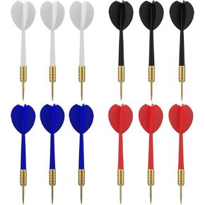 Accudart 12pk Steel Tip Dart Set - 4 Team Colors - White, Blue, Red, Black - Steel Barrels - Multi Use - One Piece Construction