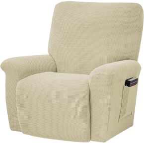 Qubjus Recliner Chair Covers Stretch Sofa Slipcover 4 Pieces Sofa Cover Furniture Protector Soft Classic Elastic Couch Covers with Pocket, Beige