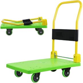 Service Cart Platform Truck, Heavy Duty 440LBS Plastic Utility Cart 28.5"x 19" Platform Cart Dolly Warehouse Moving Push Hand Truck,Heavy-Duty Utility Hand Truck（Green）