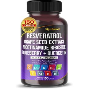 Trans-Resveratrol Grape Seed Extract Nicotinamide Riboside Blueberry Quercetin Turmeric Milk Thistle Berberine - Healthy Aging - 150 Capsules- Made in USA