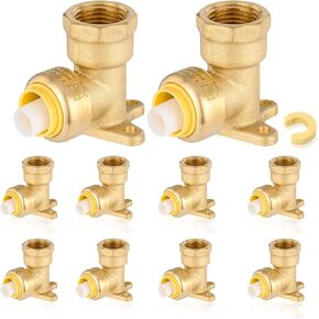2-Pack Pushfit Drop-ear Elbow, 1/2" Female NPT x 1/2" Push to Connect Plumbing Fittings with Disconnect Clip, Brass Push-fit Fittings for PEX, Copper, CPVC, PE-RT Pipes