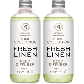 Refill Reed Diffuser Fresh linen - Set 2 х 17 Fl Oz - Aroma Refill for Reed Diffuser - Long Lasting Home Fragrance - Air Freshener - Fresh Scent - Aromatherapy - Home decor - Air diffuser