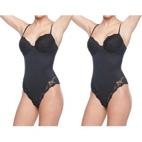 Body Beautiful Shapewear Women's Sexy Lace Trims Slimming Bodysuit with Tummy Control - Built-in Wire Bra Shaper