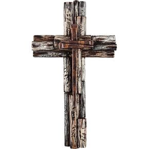 Eagrafts Rustic Decorative Layered Wood Like Resin Wall Cross With Faux Iron Nails, Home Wall Decor