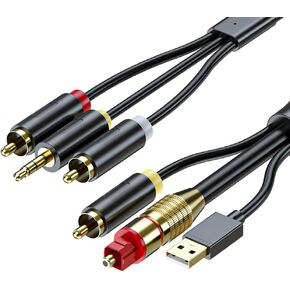 eppfun كابل صوت رقمي بصري إلى تناظري 3.5 مم AUX، محول بصري إلى 2 RCA، محول صوت D/A الكل في واحد، للتلفزيون/PS4/Xbox/DVD SPDIF/TOSLINK/منفذ بصري إلى سماعات مكبر الصوت in Kuwait