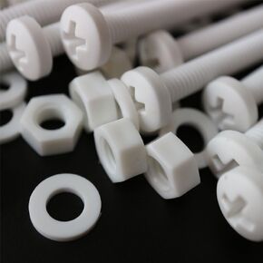 20 x White Pan Head Screws Polypropylene (PP) Plastic Nuts and Bolts, Washers, M6 x 60mm, 15/64 x 2-23/64