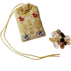 NW Crystal Japanese Omamori, Good Luck Charms for Wealth, Golden Yellow Color for Blessing Money Success, Protection with Citrine Crystal Stone Tiger Eye