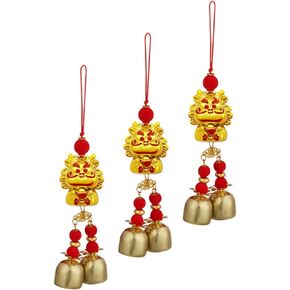 jojofuny 3pcs Chinese New Year Decorations 2024 Dragon New Year Hanging Ornament Chinese Feng Shui Lucky Bell Year of The Dragon Ornaments Chinese Knot Pendant Tassel