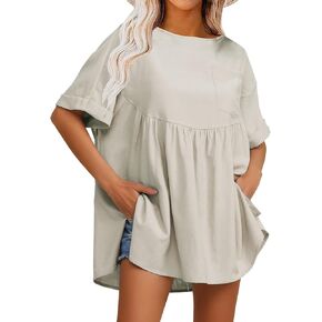 EXLURA Womens Oversized T Shirts Short Sleeve Crewneck Summer Tops Casual Loose Tunic Babydoll Peplum Tops 2024