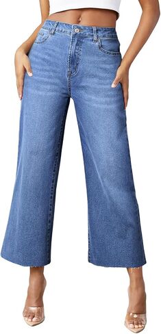 Sidefeel Women's Wide Leg Jeans High Waist Stretchy Straight Leg Denim Pants in Kuwait